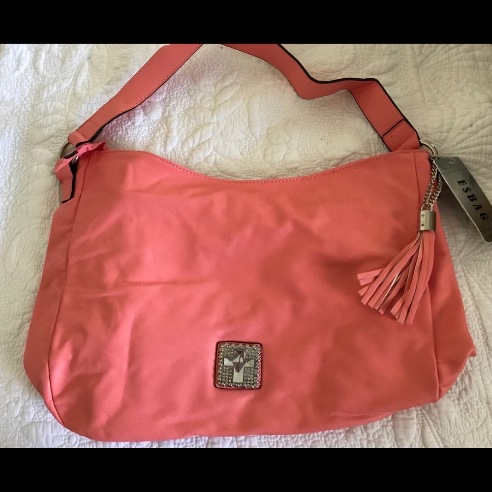 Pink Shoulder Bag with jeweled cross embellishment